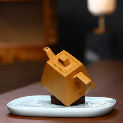 100ml Yixing High-end Purple Clay Teapots Handmade Square Shape Tea Pot Raw Ore Gold Section Mud Kettle Chinese Zisha Tea Set