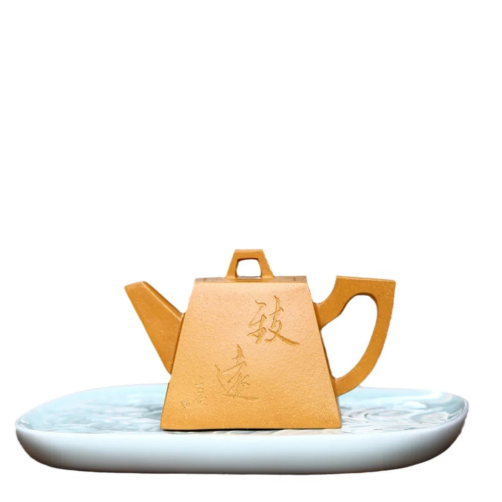 100ml Yixing High-end Purple Clay Teapots Handmade Square Shape Tea Pot Raw Ore Gold Section Mud Kettle Chinese Zisha Tea Set