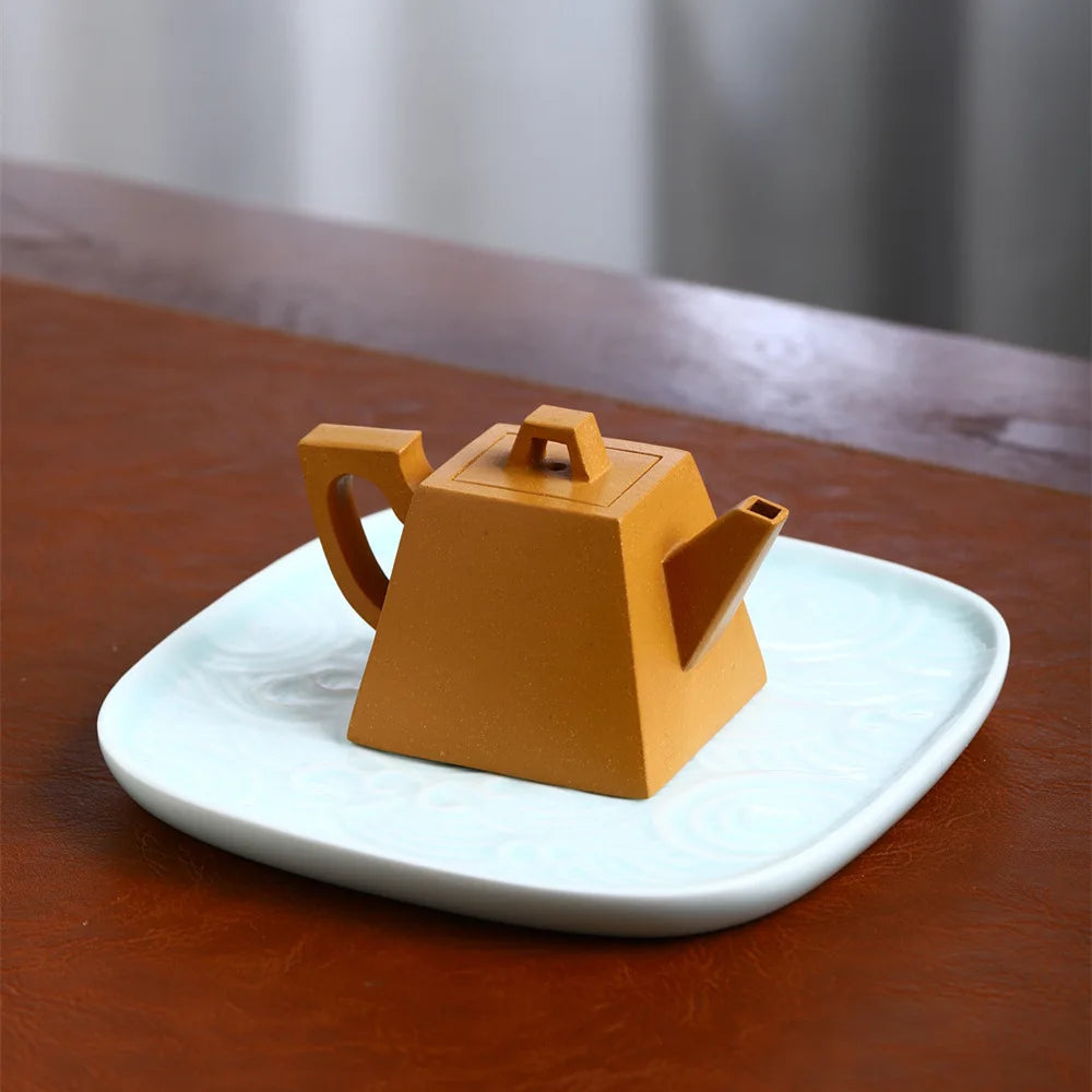 100ml Yixing High-end Purple Clay Teapots Handmade Square Shape Tea Pot Raw Ore Gold Section Mud Kettle Chinese Zisha Tea Set