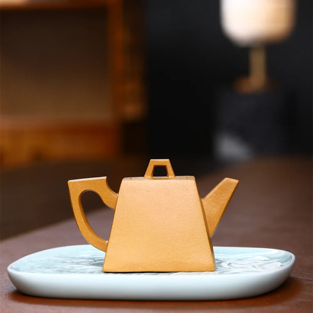 100ml Yixing High-end Purple Clay Teapots Handmade Square Shape Tea Pot Raw Ore Gold Section Mud Kettle Chinese Zisha Tea Set