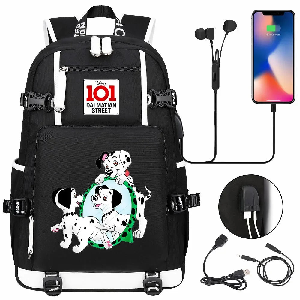 101 Dalmatians Dogs USB Teenagers Schoolbags Women Men Laptop Travel Backpack Girl Boys Kids School Book Bags