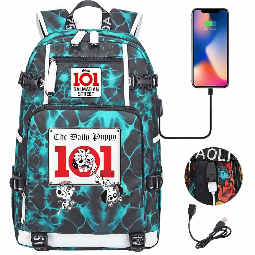 101 Dalmatians Dogs USB Teenagers Schoolbags Women Men Laptop Travel Backpack Girl Boys Kids School Book Bags