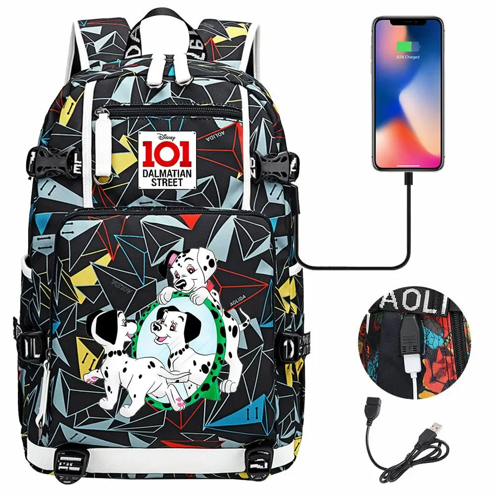 101 Dalmatians Dogs USB Teenagers Schoolbags Women Men Laptop Travel Backpack Girl Boys Kids School Book Bags