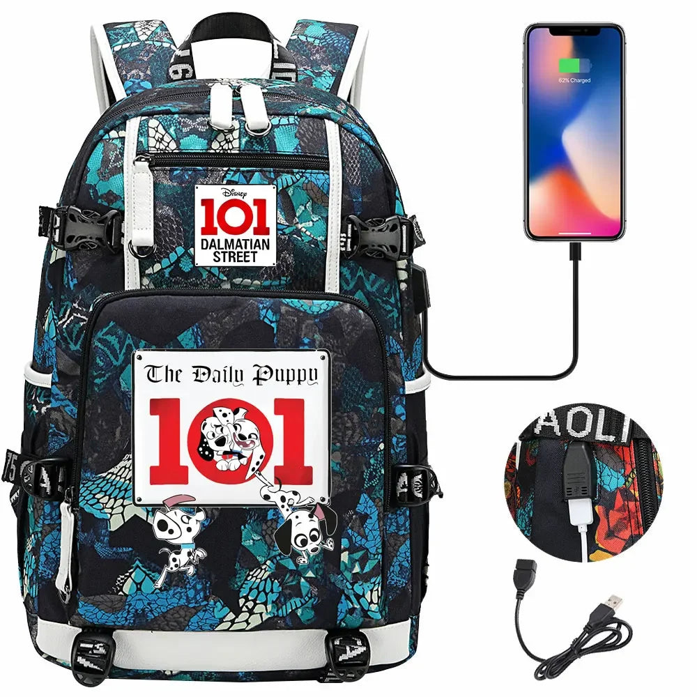 101 Dalmatians Dogs USB Teenagers Schoolbags Women Men Laptop Travel Backpack Girl Boys Kids School Book Bags