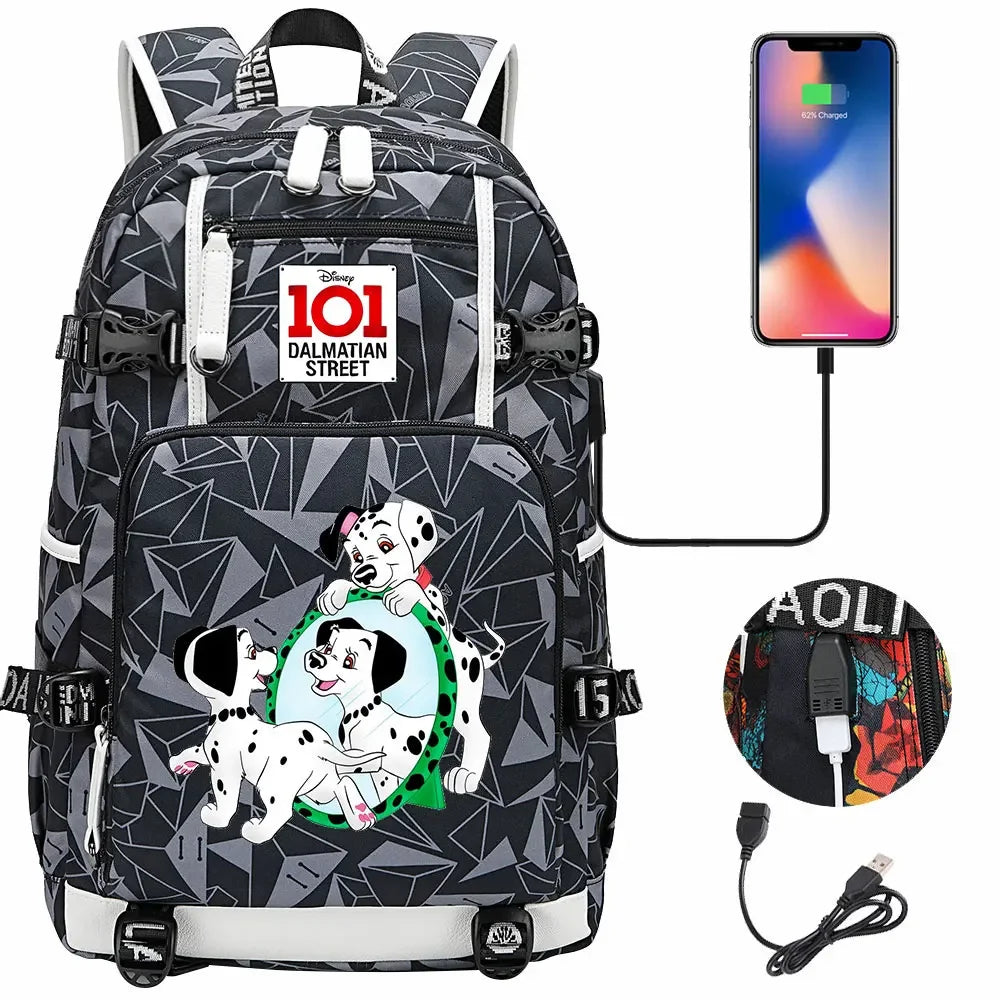 101 Dalmatians Dogs USB Teenagers Schoolbags Women Men Laptop Travel Backpack Girl Boys Kids School Book Bags