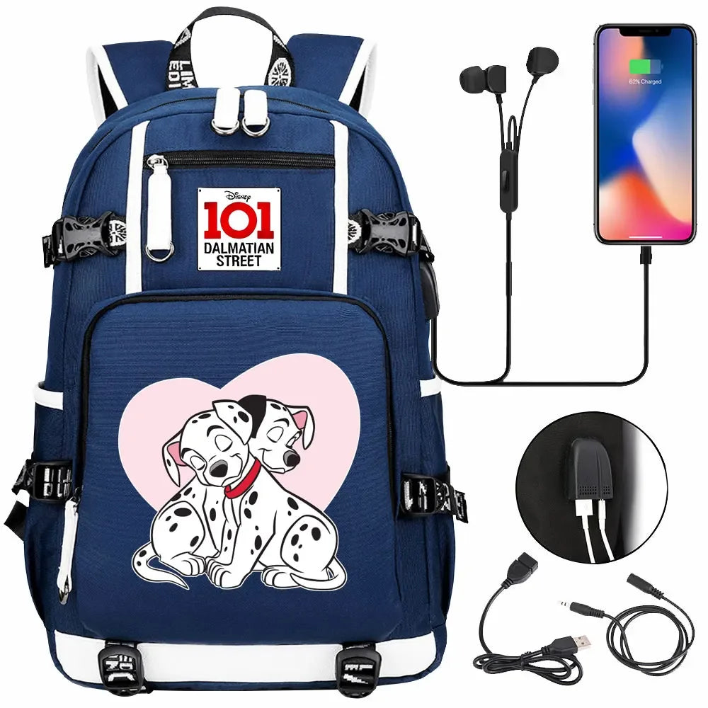 101 Dalmatians Dogs USB Teenagers Schoolbags Women Men Laptop Travel Backpack Girl Boys Kids School Book Bags