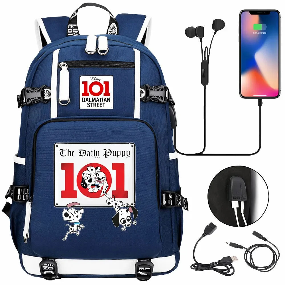 101 Dalmatians Dogs USB Teenagers Schoolbags Women Men Laptop Travel Backpack Girl Boys Kids School Book Bags