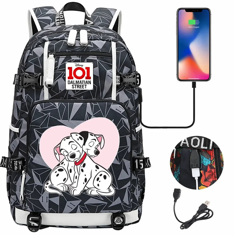 101 Dalmatians Dogs USB Teenagers Schoolbags Women Men Laptop Travel Backpack Girl Boys Kids School Book Bags