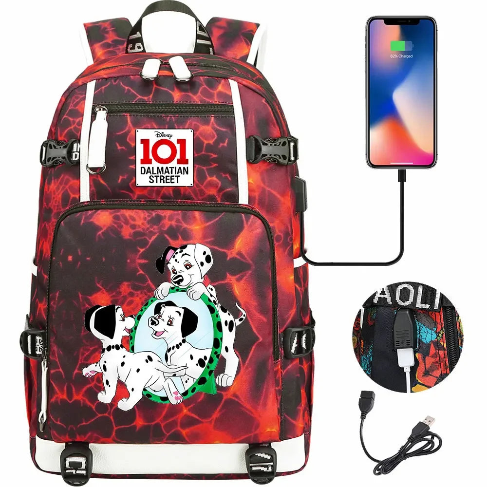 101 Dalmatians Dogs USB Teenagers Schoolbags Women Men Laptop Travel Backpack Girl Boys Kids School Book Bags