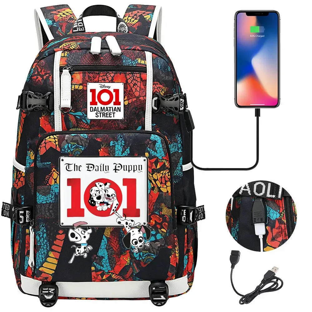 101 Dalmatians Dogs USB Teenagers Schoolbags Women Men Laptop Travel Backpack Girl Boys Kids School Book Bags
