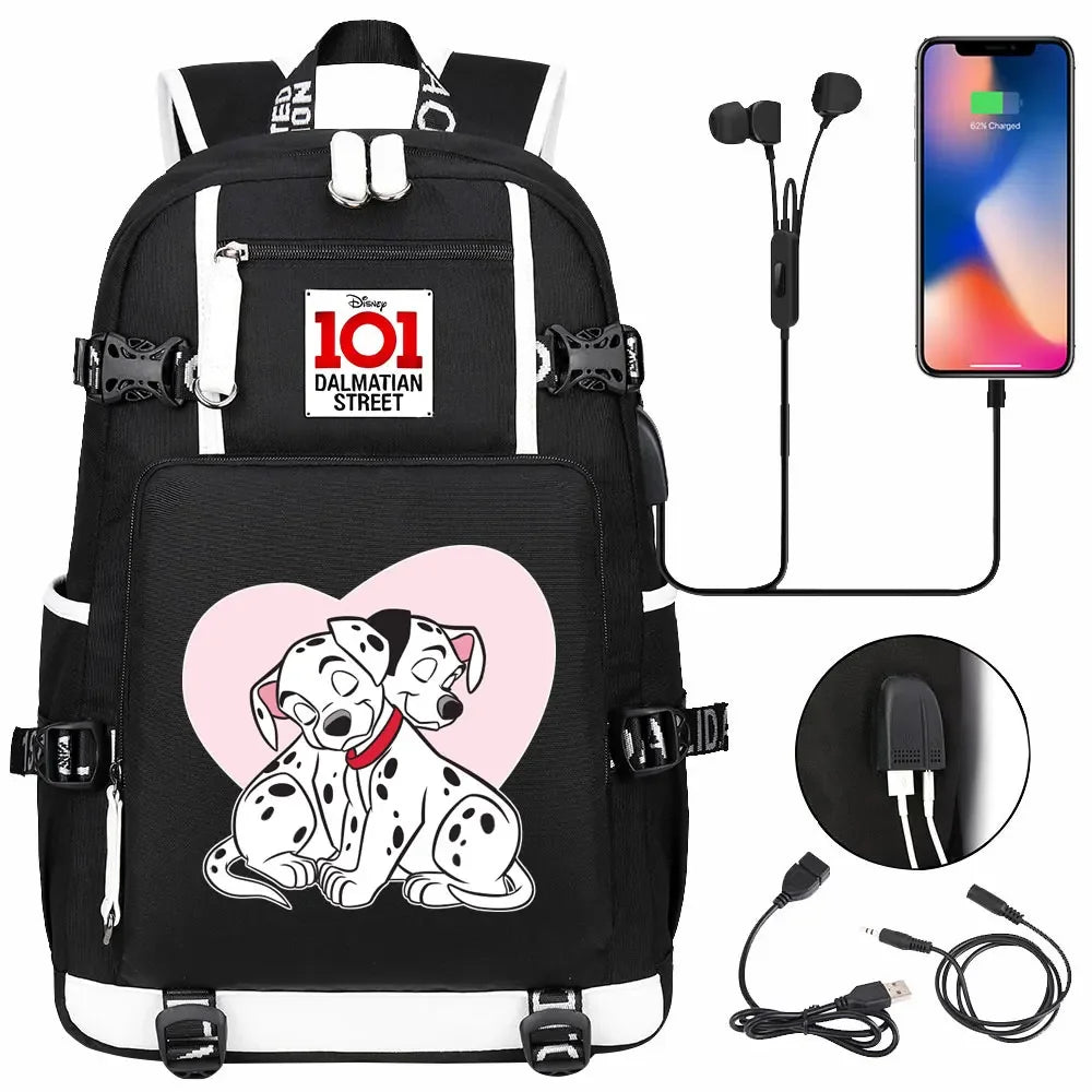 101 Dalmatians Dogs USB Teenagers Schoolbags Women Men Laptop Travel Backpack Girl Boys Kids School Book Bags