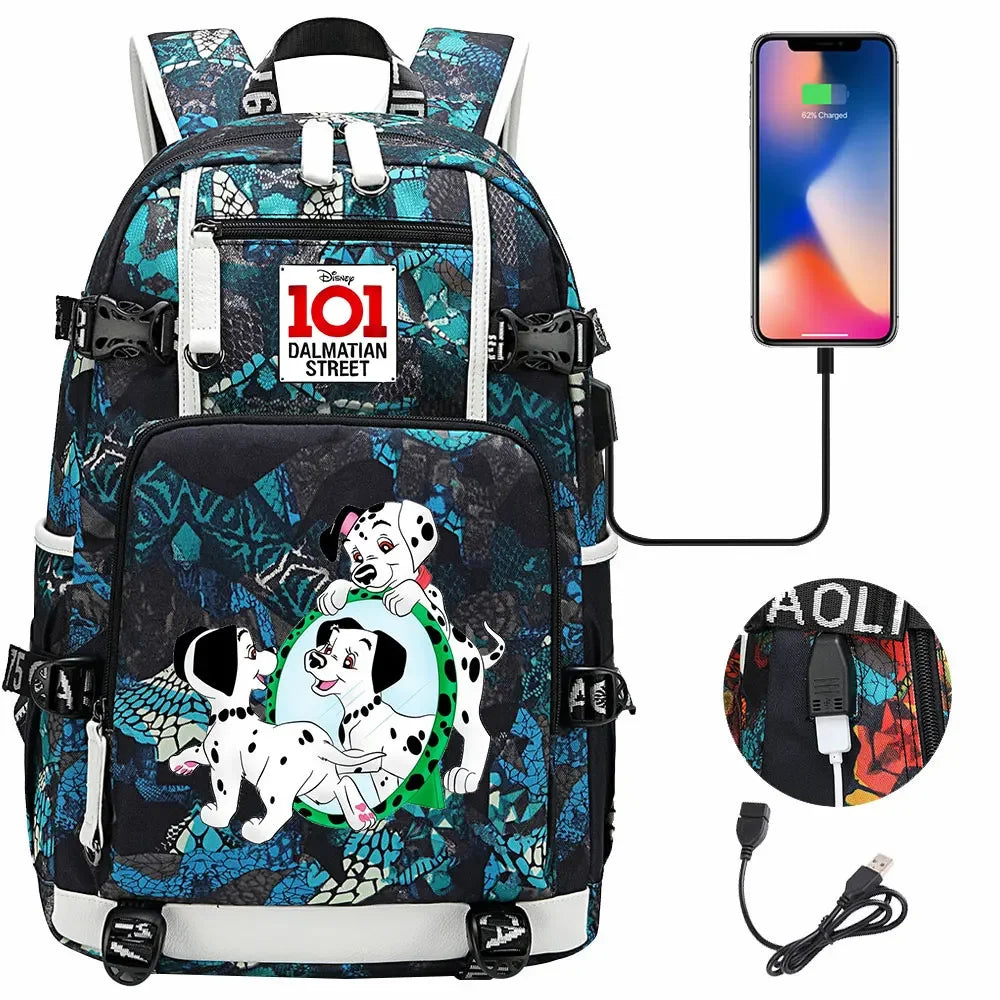 101 Dalmatians Dogs USB Teenagers Schoolbags Women Men Laptop Travel Backpack Girl Boys Kids School Book Bags