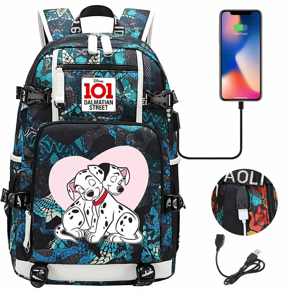101 Dalmatians Dogs USB Teenagers Schoolbags Women Men Laptop Travel Backpack Girl Boys Kids School Book Bags