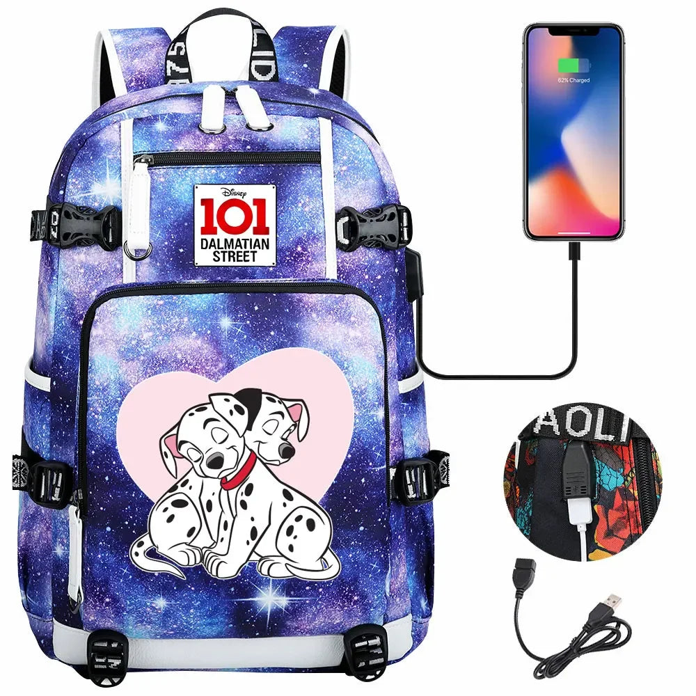 101 Dalmatians Dogs USB Teenagers Schoolbags Women Men Laptop Travel Backpack Girl Boys Kids School Book Bags