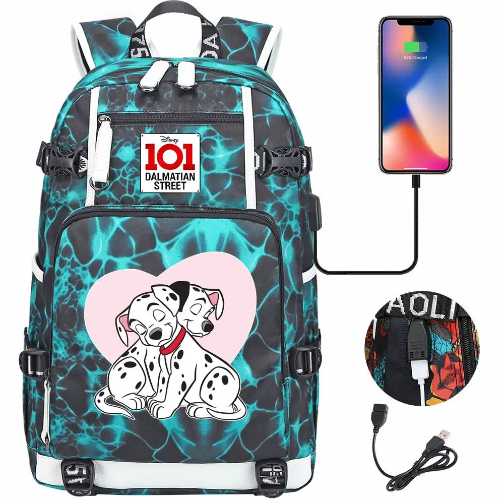 101 Dalmatians Dogs USB Teenagers Schoolbags Women Men Laptop Travel Backpack Girl Boys Kids School Book Bags