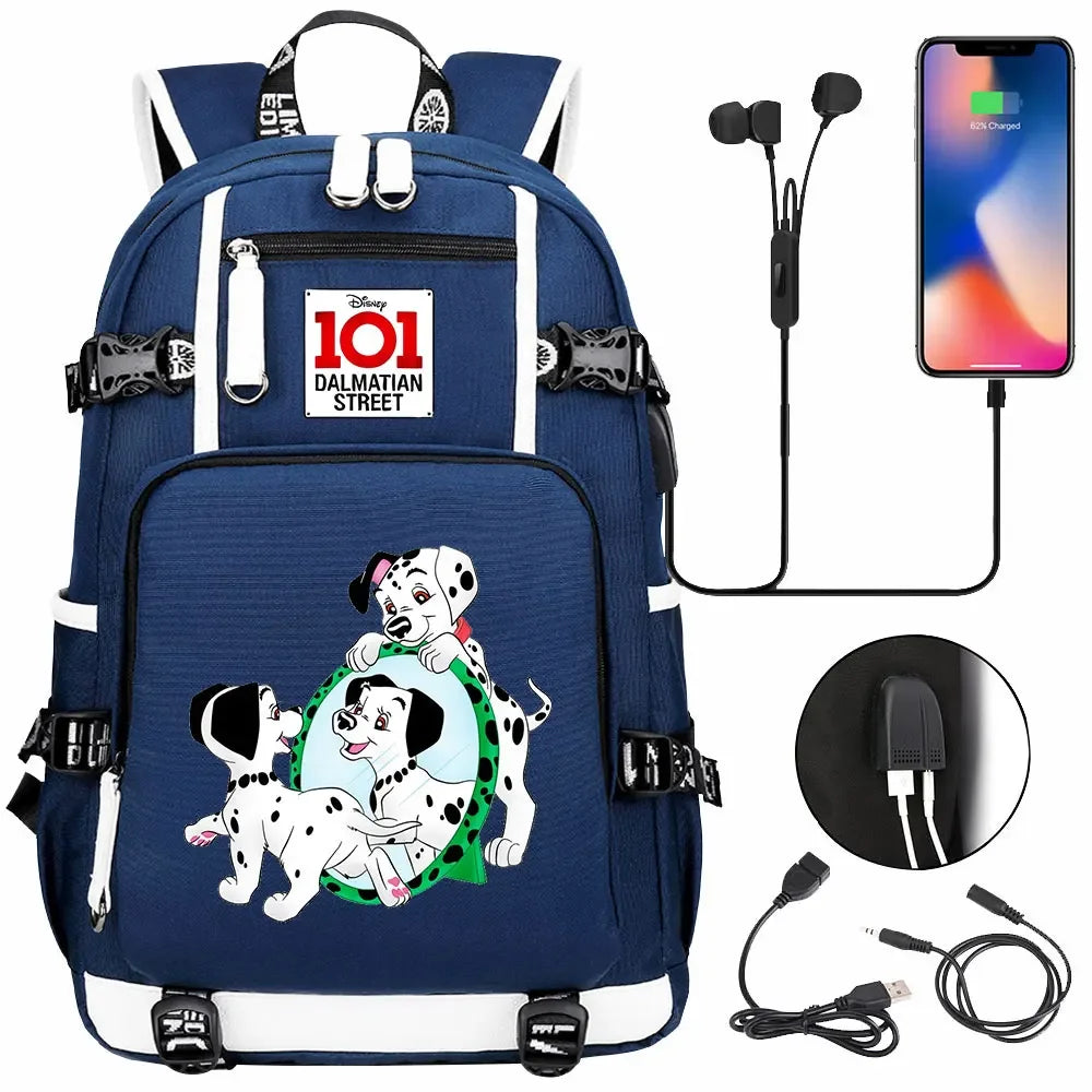 101 Dalmatians Dogs USB Teenagers Schoolbags Women Men Laptop Travel Backpack Girl Boys Kids School Book Bags