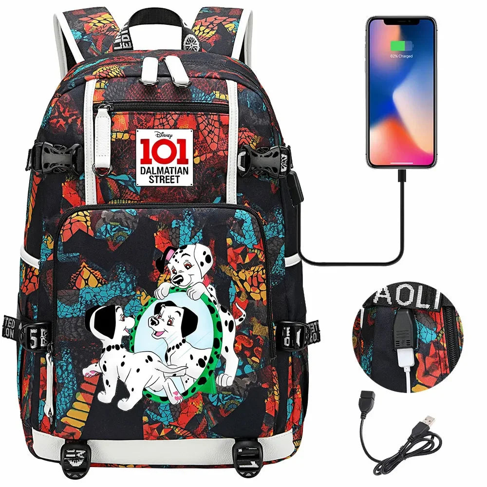 101 Dalmatians Dogs USB Teenagers Schoolbags Women Men Laptop Travel Backpack Girl Boys Kids School Book Bags