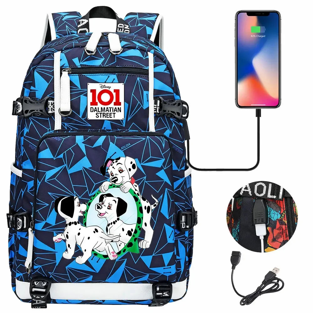 101 Dalmatians Dogs USB Teenagers Schoolbags Women Men Laptop Travel Backpack Girl Boys Kids School Book Bags