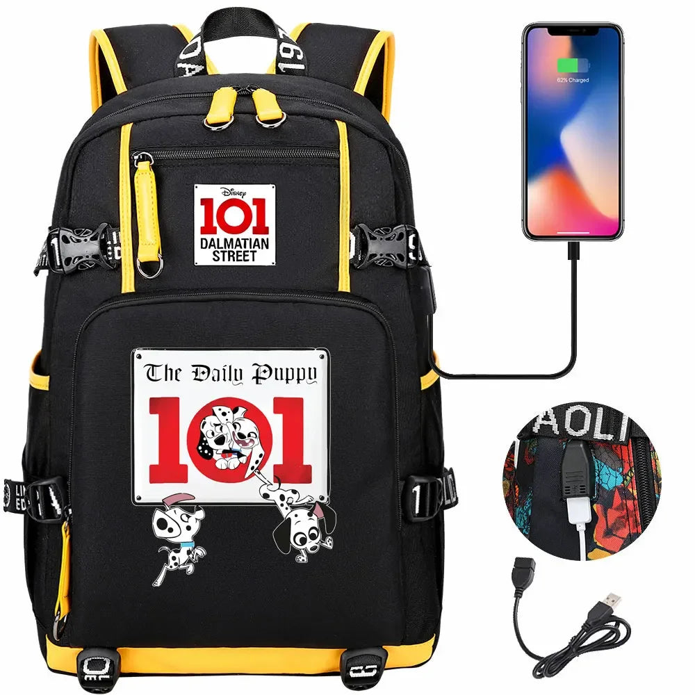 101 Dalmatians Dogs USB Teenagers Schoolbags Women Men Laptop Travel Backpack Girl Boys Kids School Book Bags