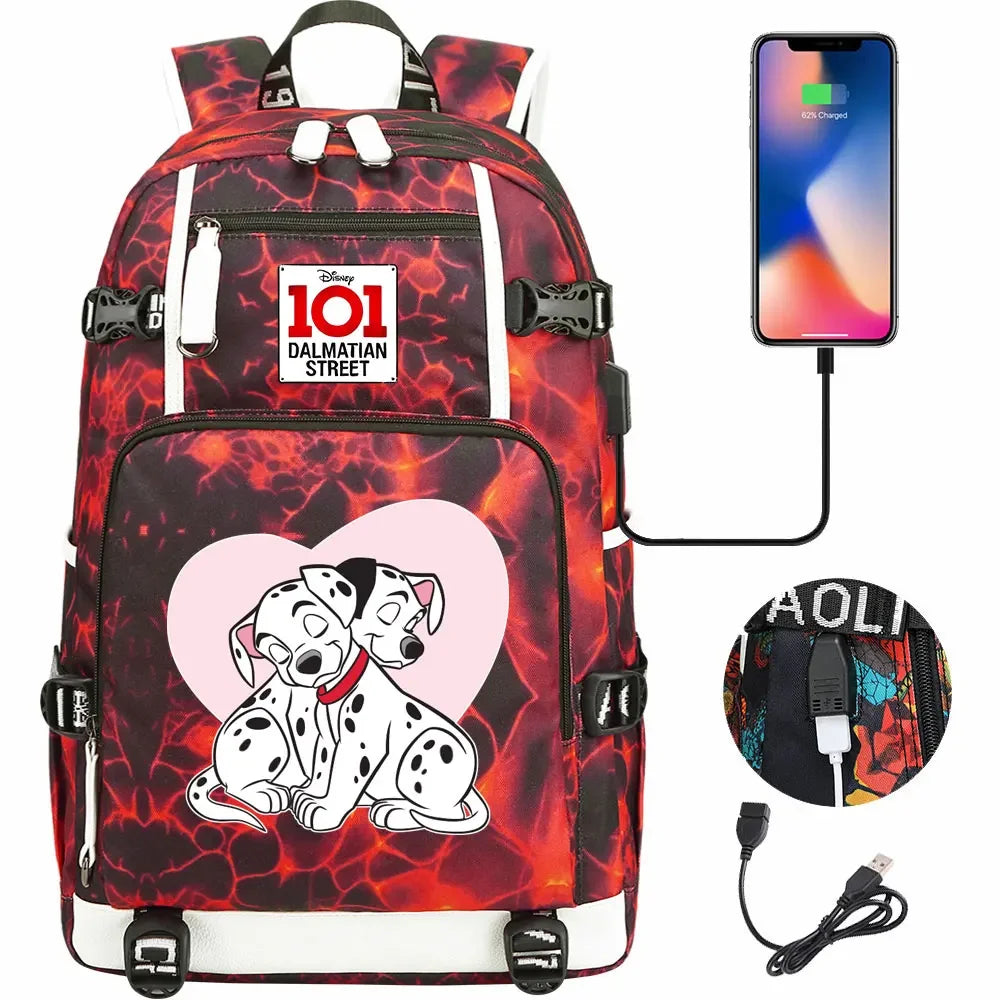 101 Dalmatians Dogs USB Teenagers Schoolbags Women Men Laptop Travel Backpack Girl Boys Kids School Book Bags