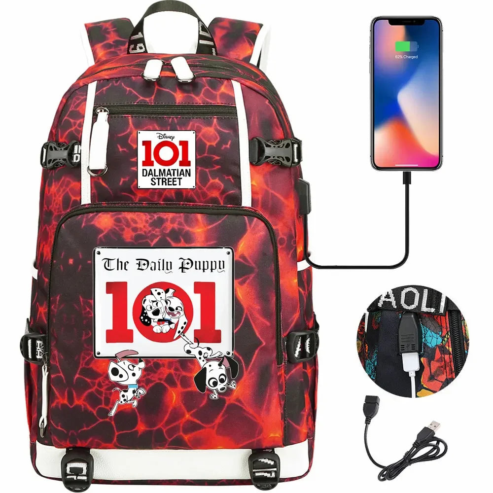 101 Dalmatians Dogs USB Teenagers Schoolbags Women Men Laptop Travel Backpack Girl Boys Kids School Book Bags