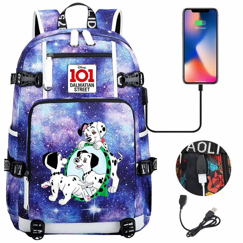 101 Dalmatians Dogs USB Teenagers Schoolbags Women Men Laptop Travel Backpack Girl Boys Kids School Book Bags