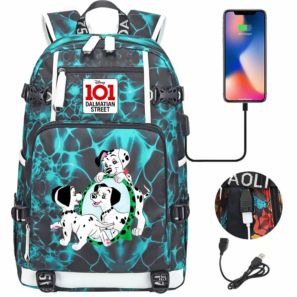 101 Dalmatians Dogs USB Teenagers Schoolbags Women Men Laptop Travel Backpack Girl Boys Kids School Book Bags