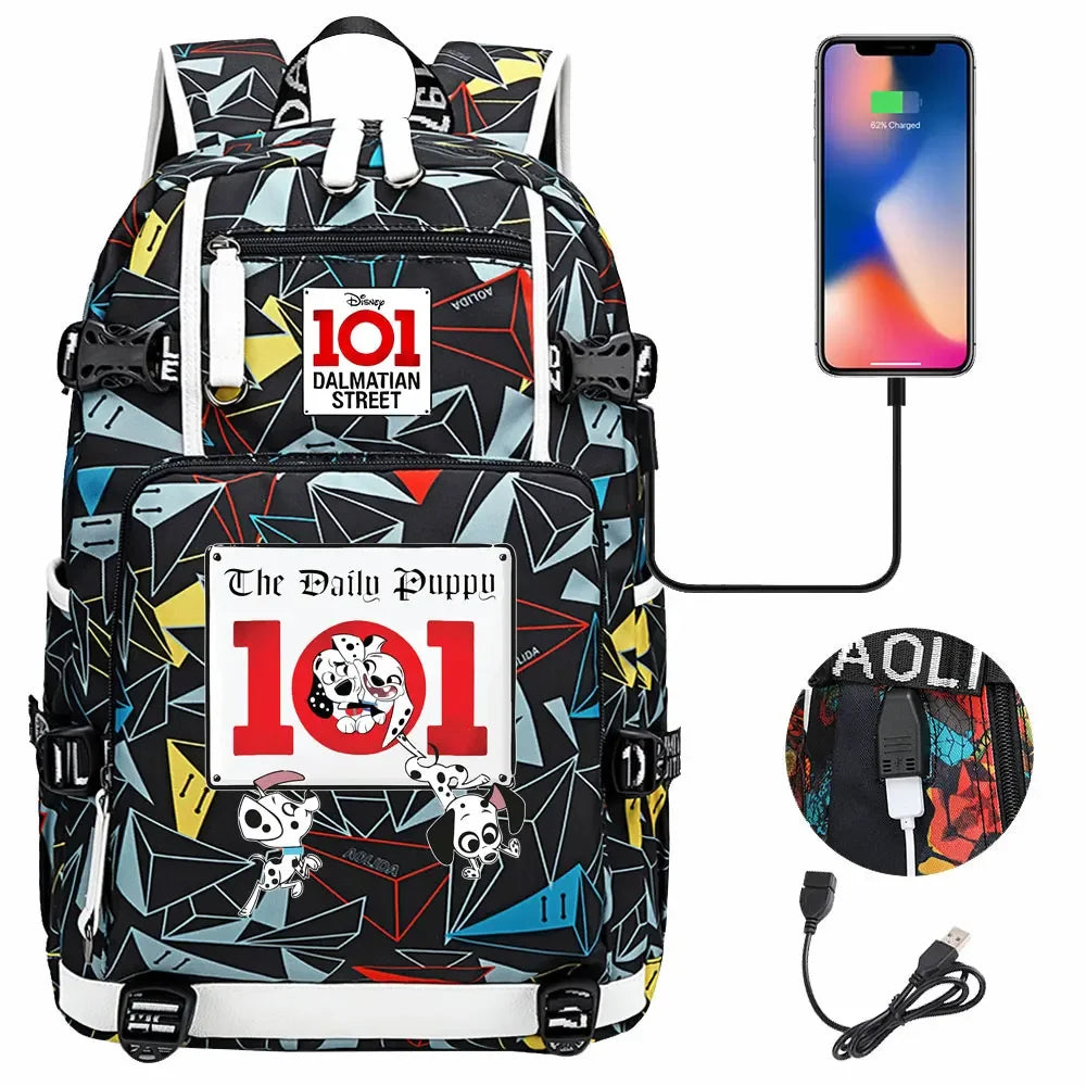 101 Dalmatians Dogs USB Teenagers Schoolbags Women Men Laptop Travel Backpack Girl Boys Kids School Book Bags