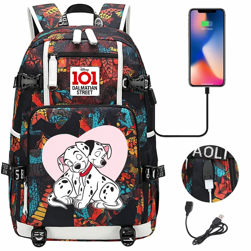 101 Dalmatians Dogs USB Teenagers Schoolbags Women Men Laptop Travel Backpack Girl Boys Kids School Book Bags