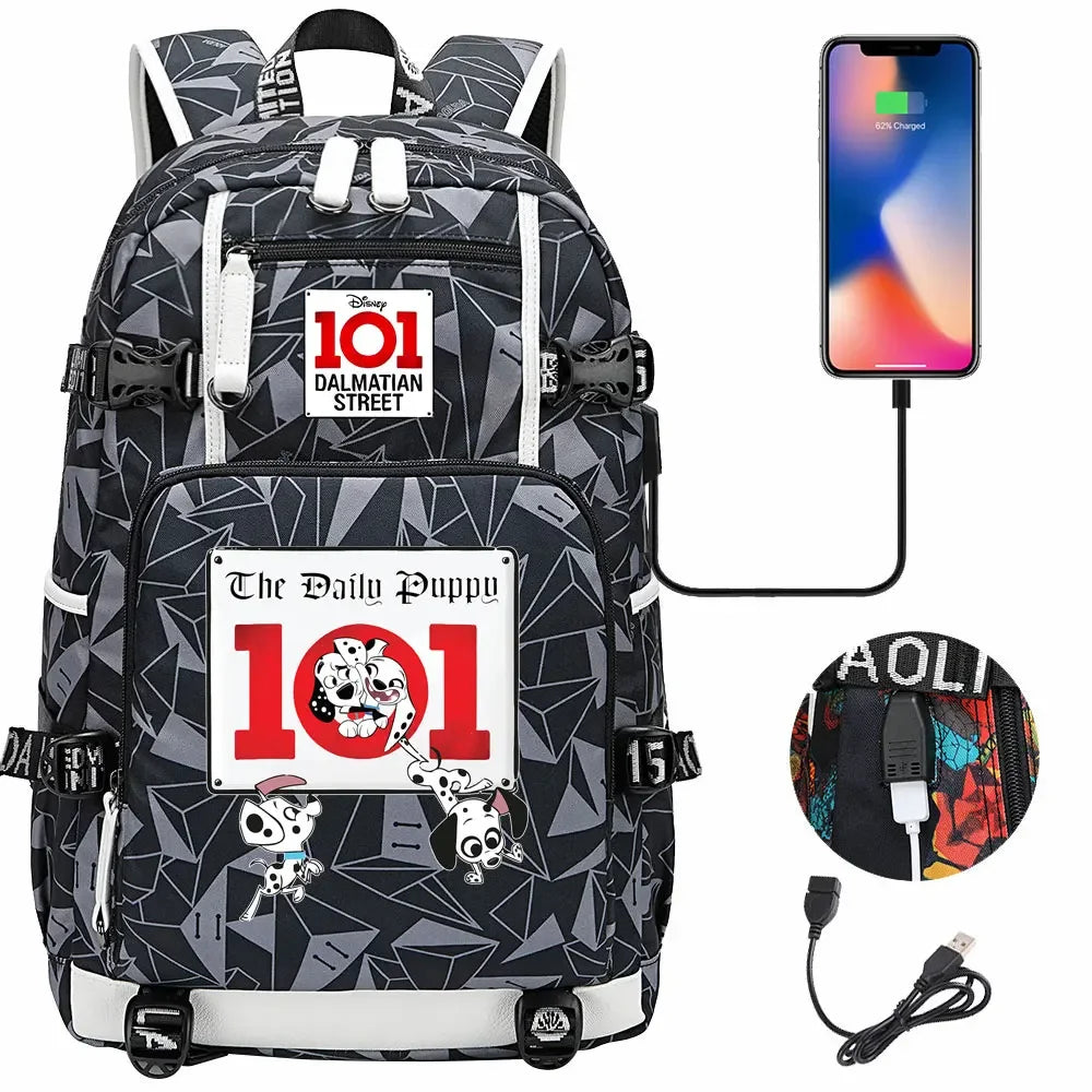 101 Dalmatians Dogs USB Teenagers Schoolbags Women Men Laptop Travel Backpack Girl Boys Kids School Book Bags