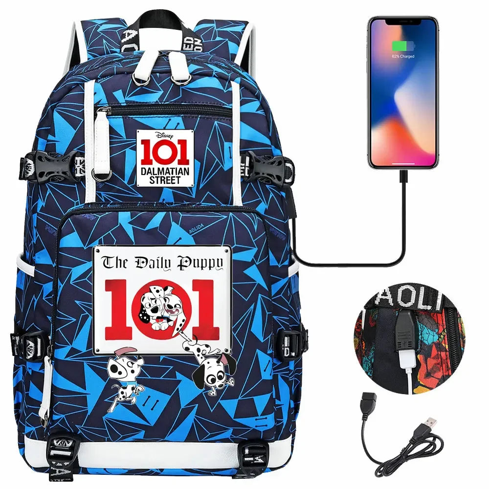 101 Dalmatians Dogs USB Teenagers Schoolbags Women Men Laptop Travel Backpack Girl Boys Kids School Book Bags