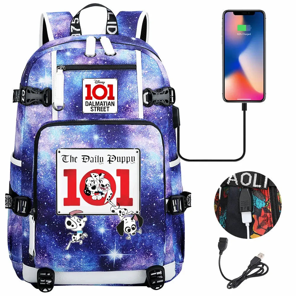 101 Dalmatians Dogs USB Teenagers Schoolbags Women Men Laptop Travel Backpack Girl Boys Kids School Book Bags