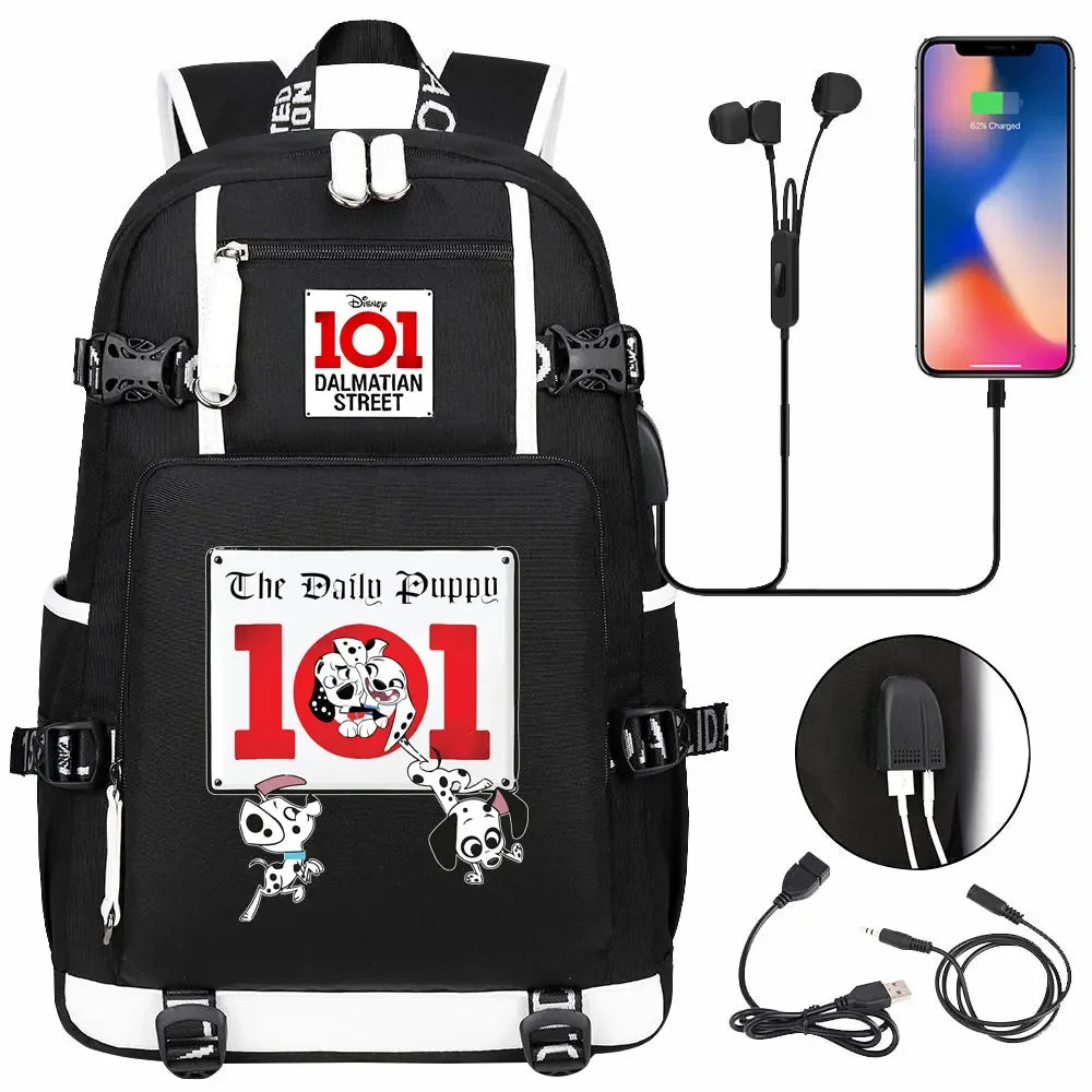 101 Dalmatians Dogs USB Teenagers Schoolbags Women Men Laptop Travel Backpack Girl Boys Kids School Book Bags