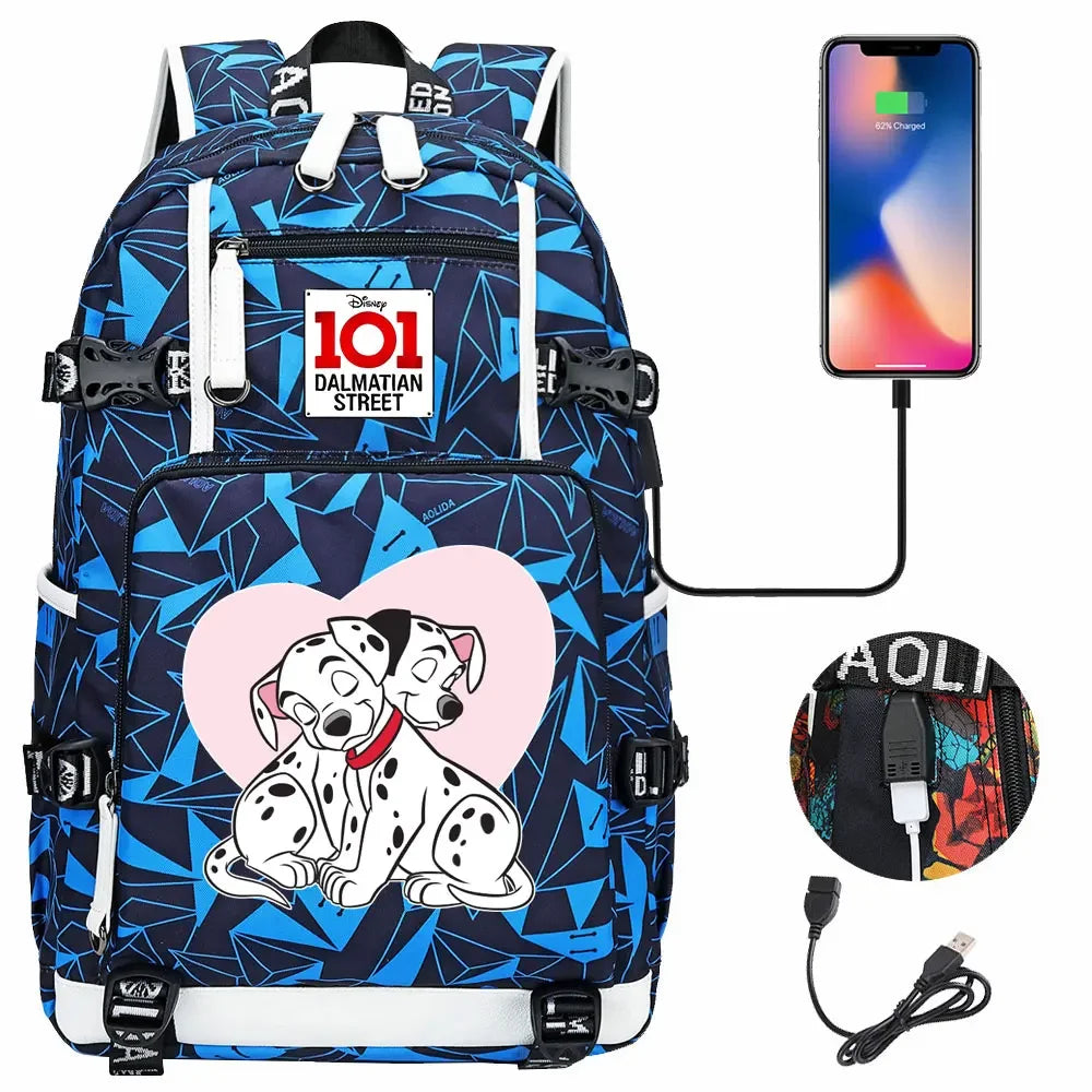 101 Dalmatians Dogs USB Teenagers Schoolbags Women Men Laptop Travel Backpack Girl Boys Kids School Book Bags