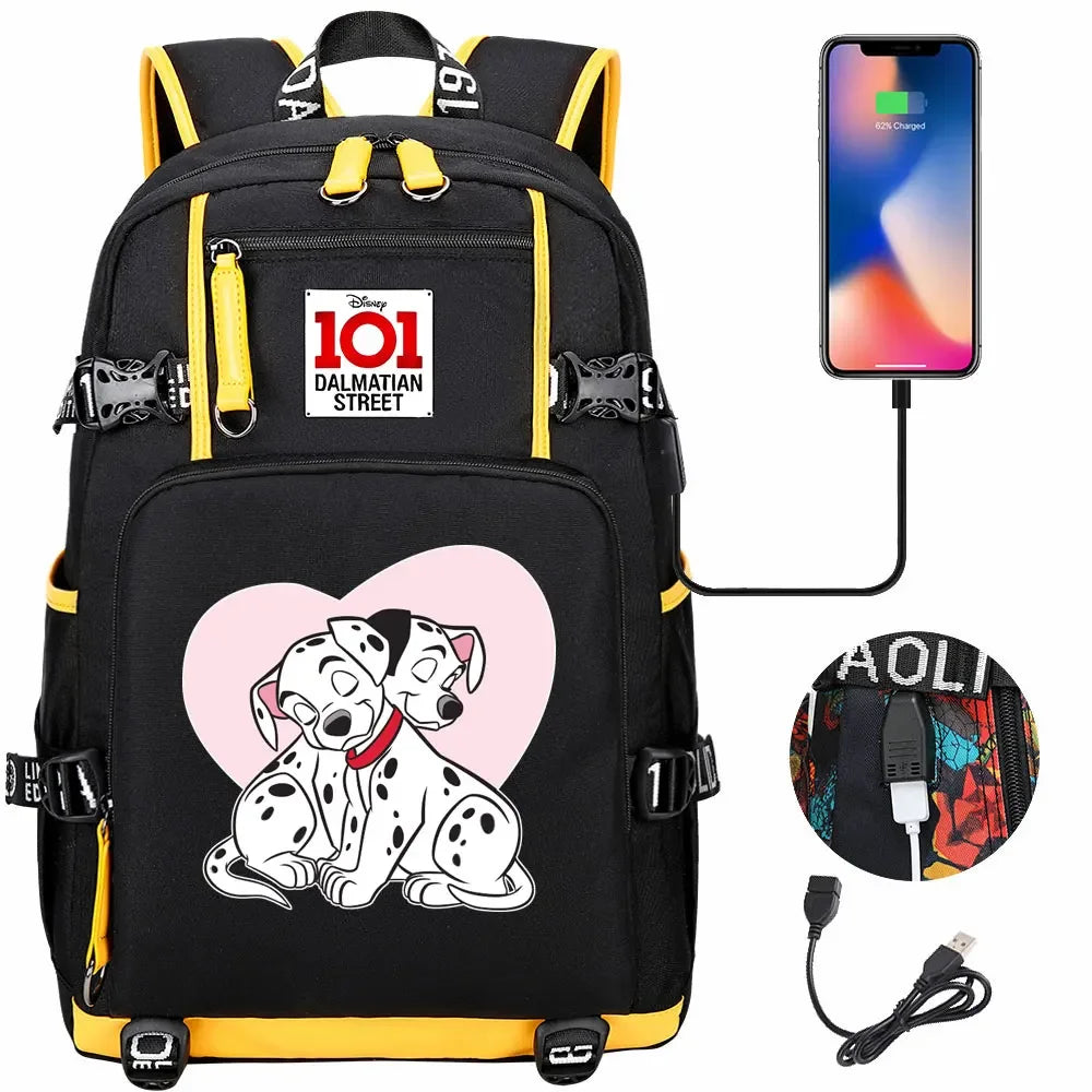 101 Dalmatians Dogs USB Teenagers Schoolbags Women Men Laptop Travel Backpack Girl Boys Kids School Book Bags