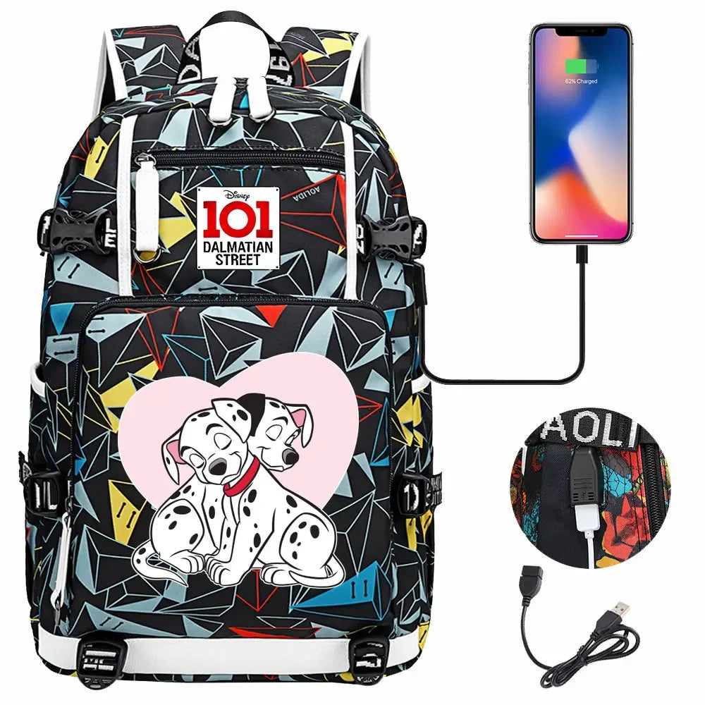 101 Dalmatians Dogs USB Teenagers Schoolbags Women Men Laptop Travel Backpack Girl Boys Kids School Book Bags