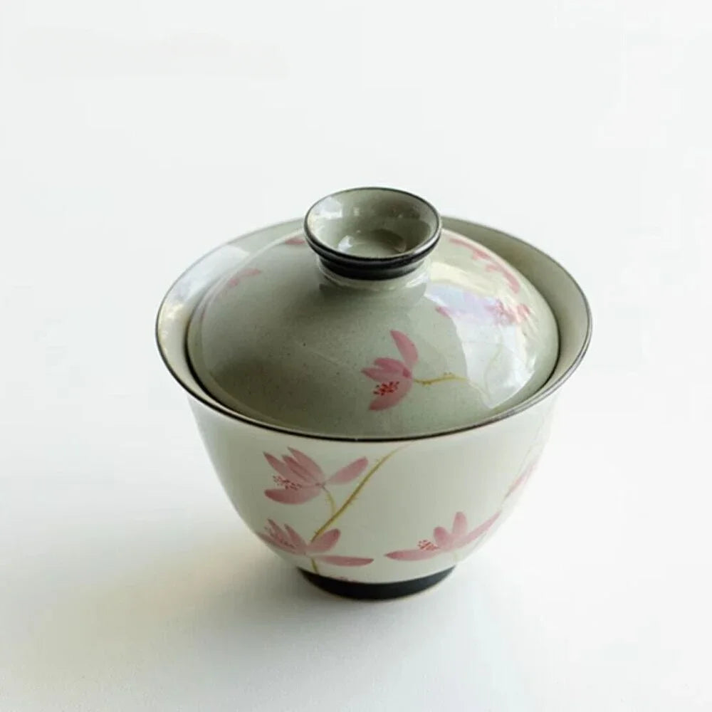 108ml Pure Hand-painted Peach Blossom Gaiwan Luxury Tea Brewing Cup Hand Grasping Bowl Tea Tureen Tea Maker Cover Bowl Teaware
