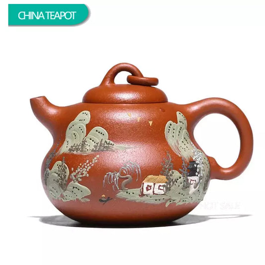 180ml Chinese Yixing Raw Ore Purple Clay Teapots Famous Artists Handmade Gourd Shape Tea Pot Kettle Authentic Zisha Tea Set