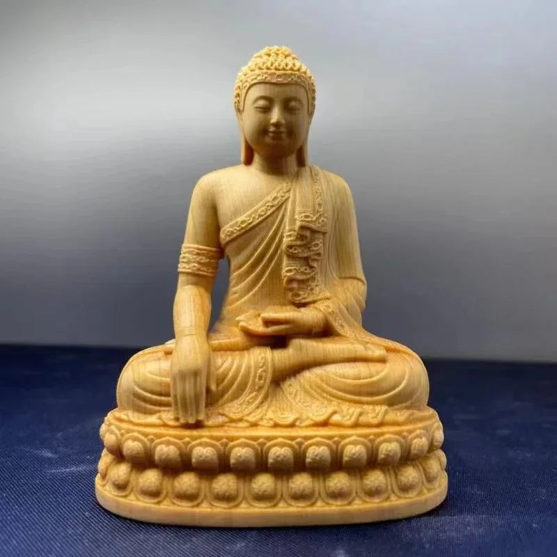 10CM Mini High Quality Fengshui Shakyamuni Buddha Boxwood Figurines Statues Home Decor Ornaments Sculptures