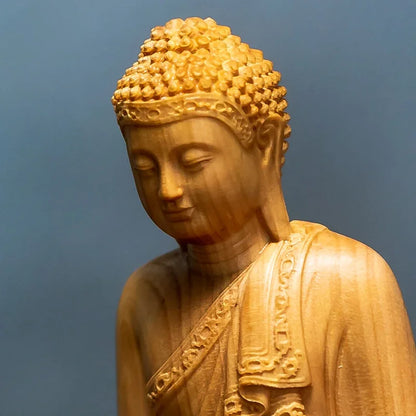 10CM Mini High Quality Fengshui Shakyamuni Buddha Boxwood Figurines Statues Home Decor Ornaments Sculptures