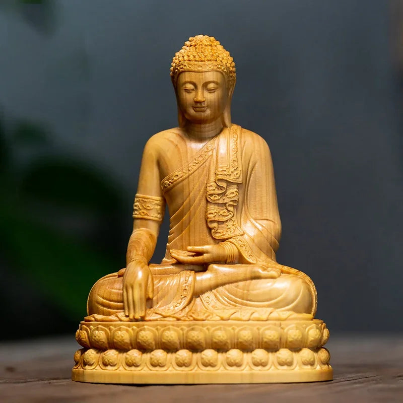 10CM Mini High Quality Fengshui Shakyamuni Buddha Boxwood Figurines Statues Home Decor Ornaments Sculptures
