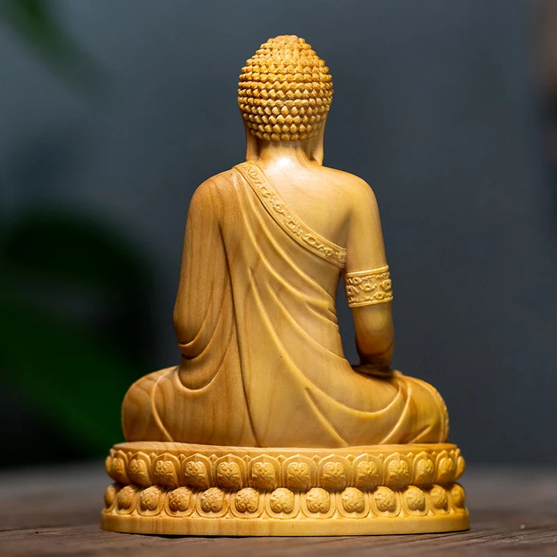 10CM Mini High Quality Shakyamuni Buddha Boxwood Figurines Statues Home Decor Fengshui Ornaments  Sculptures