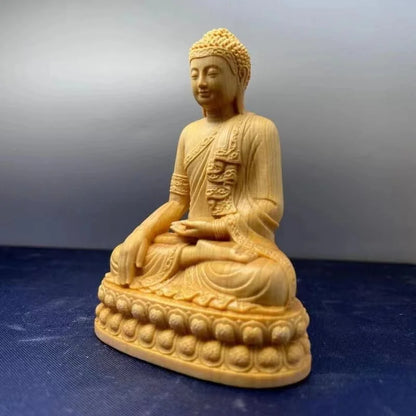 10CM Mini Shakyamuni Buddha Boxwood Figurines Buddha Statues Home Decoration Fengshui Ornaments