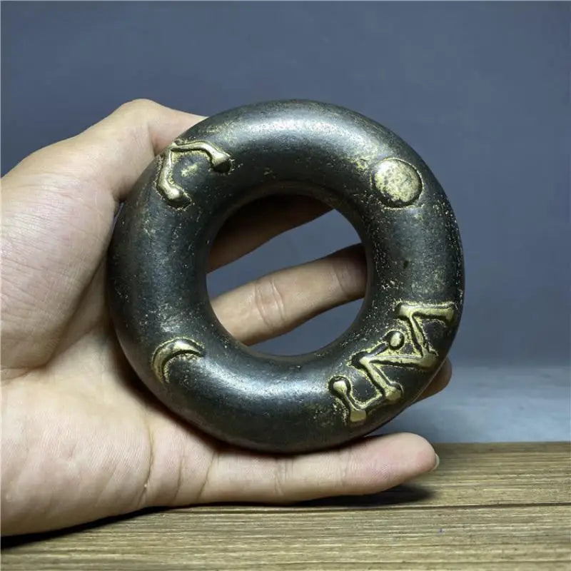 10CM Old Chinese Archaize Bronze Brass Tai Chi Bagua finger Rattle Medicine bell Amulet Mascot