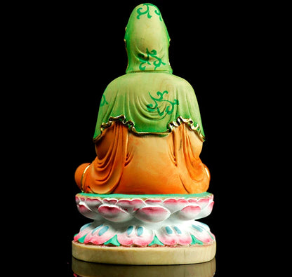 10CM Painted Guanyin Bodhisattva Small Figurines Wood Statue Crafts Buddha Boxwood Home Decoration Feng Shui Boat Decors