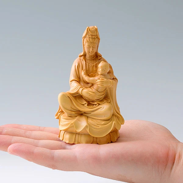 10CM SongZi Guanyin Wood Statue Crafts Buddha Statue Boxwood Home Decoration Feng Shui Figurines