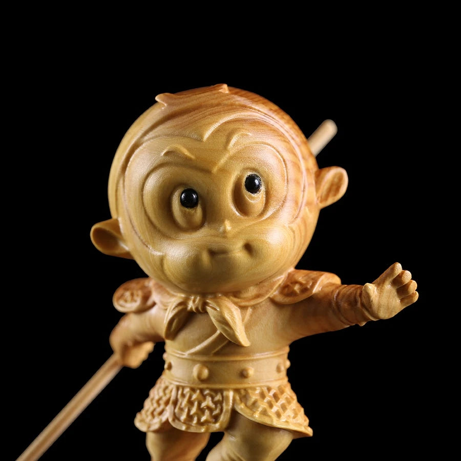 10CM Sun Wukong Lovely Figure Monkey king wood Carved Car Decoration Craft Gifts Ornaments Mini Mascot