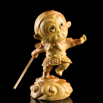 10CM Sun Wukong Lovely Figure Monkey king wood Carved Car Decoration Craft Gifts Ornaments Mini Mascot