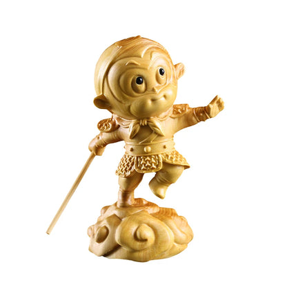 10CM Sun Wukong Lovely Figure Monkey king wood Carved Car Decoration Craft Gifts Ornaments Mini Mascot