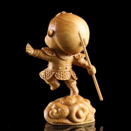10CM Sun Wukong Lovely Figure Monkey king wood Carved Car Decoration Craft Gifts Ornaments Mini Mascot
